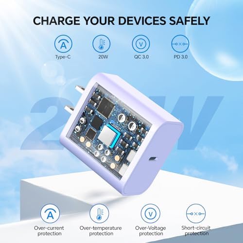 Lightning-Fast 20 W USB-C Wall Charger & 10 FT Cable for i Phone 15/16/Plus/Pro Max – Sleek Pink-Blue Power Adapter for Ultimate Charging Performance and Versatile Use