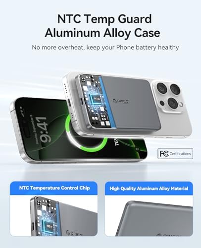 Ultra-Slim ORICO Kada Mag Safe 5000 m Ah Wireless Power Bank – Fast 20 W PD Charging with Type-C Cable – Essential Portable Charger for i Phone 12/13/14/15/16 Pro/Pro Max/Plus/Mini – Lightweight, Durable, and Magnetic Design for Effortless On-the-Go Power Solutions