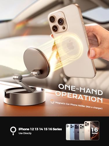THREEKEY Mag Safe Car Phone Mount – Premium Magnetic Holder for i Phone 16/15/14/13/12 Series & Galaxy S25 Ultra with Robust Metal Arm, 360° Adjustable Rotation, and Strong Magnet Stability for Enhanced Driving Safety and Convenience in Bronze Finish