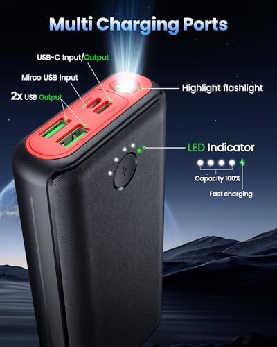High-Capacity 40000 m Ah Portable Power Bank – 22.5 W Fast Charging USB-C External Battery Pack with Triple Output Ports for i Phone, Android & Samsung – Ultimate Travel Companion for Camping and On-the-Go Power Needs