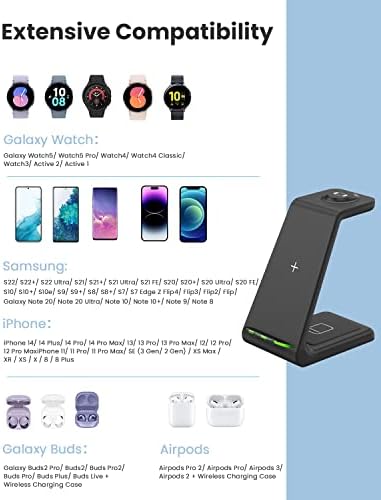 Effortless Power Hub: Joy Geek 3-in-1 Wireless Charging Station for Samsung & Android Devices – Fast Charge Your Galaxy Watch 5 Pro, S23 Ultra, and Buds2 Pro with Sleek, Space-Saving Design – Ultimate Compatibility for Efficient Device Management