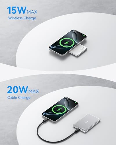 Ultra Slim 5000 m Ah Magnetic Power Bank for i Phone 16, 15, 14, 13, 12 – Qi2 Certified Portable Charger with 20 W PD Fast Charging & 15 W Wireless Capability – Lightweight Design for Effortless On-the-Go Charging – Advanced Safety Features for Device Protection