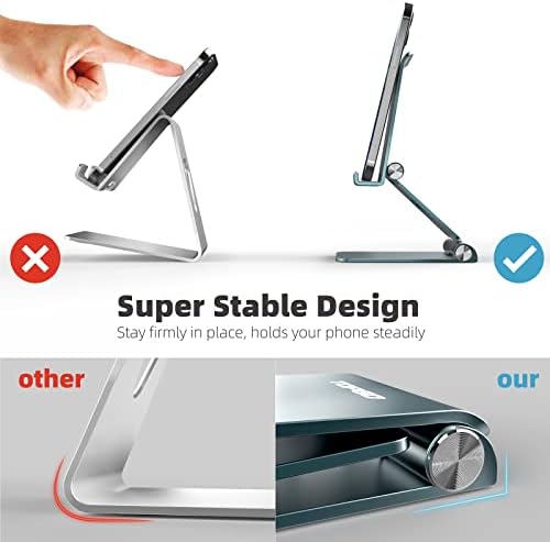 TOPGO Adjustable Cell Phone Stand, [Fully Foldable & Wide Compatibility] Desktop Stand Holder with Charging Port for iPhone, iPad, Kindle, Tablets, Switch – Silver – Enhanced Compatibility and Speed