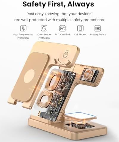GEEKERA 3 in 1 Foldable Wireless Charger Stand for Samsung Devices – Fast Charge Station for Galaxy Watch6/5 Pro/4/3/Active, S24/S23/S22/S21, Z Flip/Fold Series & Buds 2 Pro – Sleek, Portable Design for Home/Office Travel