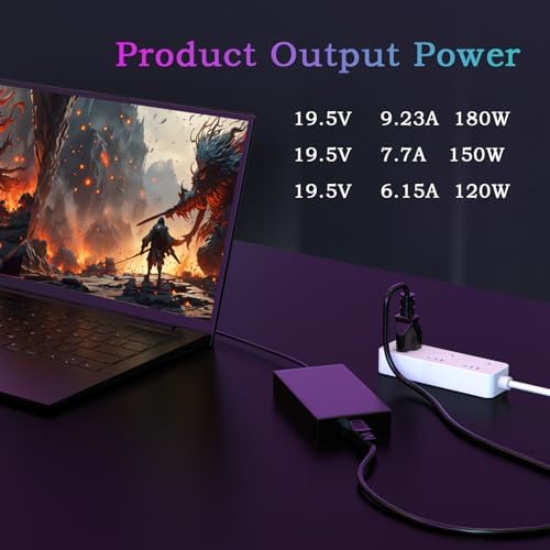 High-Performance MSI 180 W AC Charger for Gaming Laptops – Universal Compatibility with Dynamic Voltage Stabilization, Enhanced Safety Features, and 800+ Charge Cycles – Ideal for GF, GS, GE, and GL Series Models – Includes Detachable Power Cord for Global Use