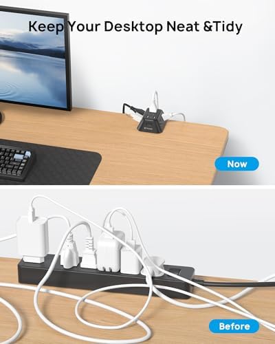 Ultimate Desk Clamp Power Strip: 5 AC Outlets & 3 USB Fast Charging Ports, Mountable Surge Protector for Home Office & Gaming, Fits 1.97″ Thick Table Edges, 6 FT Flexible Extension Cord, Enhance Productivity & Organize Your Workspace
