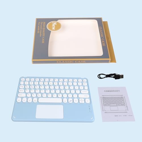 Ultra-Slim 10-Inch Wireless Bluetooth Keyboard with Touchpad – Rechargeable & Portable Universal Keyboard for i OS, Android & Windows Devices – Effortless Typing on the Go in Sleek White Finish