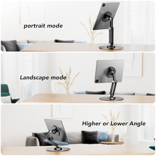 Premium Adjustable Tablet Stand with Magnetic Support – 360° Rotating Metal Holder for i Pad and Tablets – Foldable Multi-Angle Design for Home and Office Use – Sleek Black Finish for Enhanced Compatibility and Stability