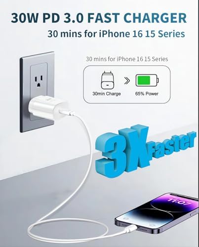30 W USB-C Super Fast Charger Block with 10 FT Type C Cable – Optimal Charging Solution for i Phone 16/15 Pro & Galaxy S25 Ultra – Enhanced Portability & Rapid Power Delivery for All Devices