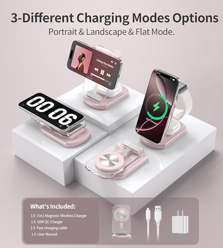 Ultimate 3-in-1 Magnetic Wireless Charging Station for Apple: Fast, Foldable Mag-Safe Charger with Night Light for i Phone 16/15/14/13/12, Apple Watch & Air Pods Pro – Travel-Ready, Enhanced Compatibility, and Rapid Charging Solution