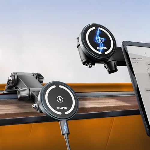 OHLPRO Mag Safe Car Charger Mount for i Phone 16/15/14/13 Pro Max – 15 W Fast Charging Phone Holder with 360° Rotation, Secure Adhesive Base for Tesla and Other Vehicles, Ultimate Magnetic Car Accessory for Safe Driving and Hands-Free Navigation – Perfect Gift for Tech Enthusiasts and Road Warriors