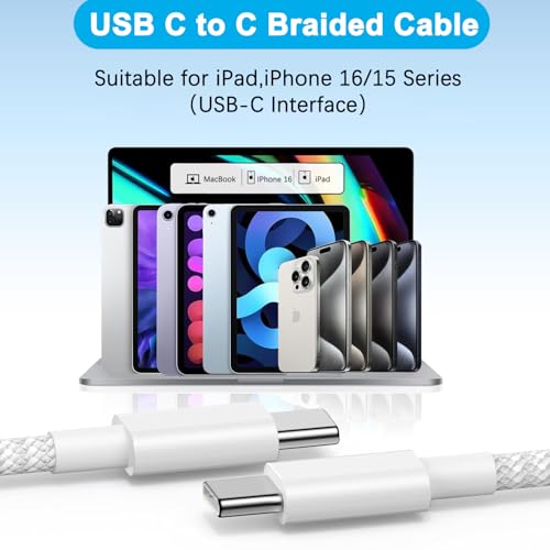 Ultimate Dual-Pack Fast Charger for i Phone 16/15 & i Pad – 6 FT Durable USB-C Woven Cables with Tangle-Free Design for i Pad Pro, Air, Mini & More – Unmatched Charging Speed & Enhanced Compatibility for Home or Travel Use