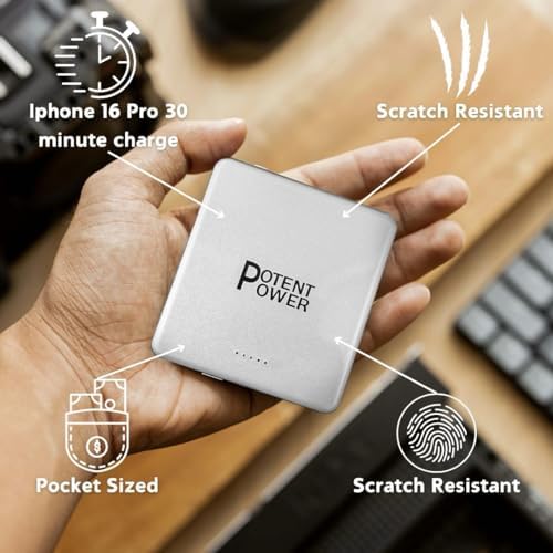 Ultra-Slim 5000 m Ah Mag Safe Wireless Power Bank for i Phone – Fast 20 W Charging with USB-C Cable – Charcoal Gray Portable Charger for i Phone 16/15/14/13/12 – Enhanced Durability and Travel-Friendly Design