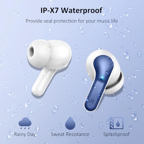 Next-Generation Bluetooth 5.4 Wireless Earbuds with Superior Hi-Fi Stereo Sound – IP7 Rated Waterproof & Noise Cancelling Earphones Featuring Quad ENC Mics for Clear Calls – 40-Hour Playtime Mini Headset Ideal for Laptops, Tablets, TVs, and Smartphones – Stylish Deep Blue Design for Ultimate Portability and Comfort