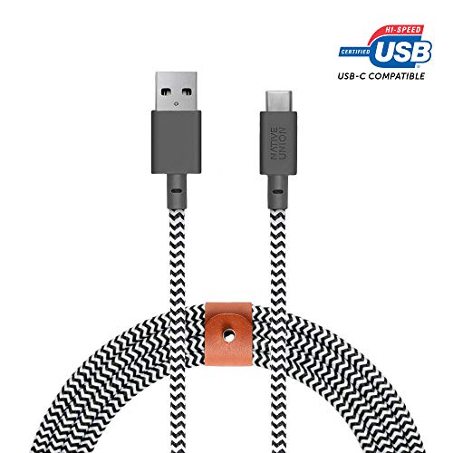 Native Union Belt Cable XL 10 ft USB-C to USB-A – Ultra-Durable Charging Solution with Leather Organizer for i Phone 16, Samsung Galaxy Z Fold 6, Pixel 9 Pro & More – Maximize Speed & Style with Tangle-Free Design