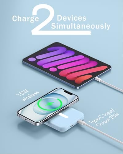 Podoru Mag Safe 5000 m Ah Portable Power Bank – Wireless Magnetic Charger with 20 W PD Fast Charging for i Phone 12 to 16 Series – Sleek, Lightweight Design for Effortless On-the-Go Charging – Includes Type-C Cable for Enhanced Versatility and Compatibility