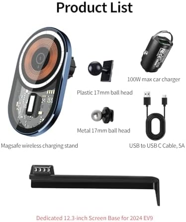 Revolutionize Your Kia EV9 2024 Driving Experience with Our Mag Safe-Compatible Wireless Charging Phone Holder – 12.3-Inch Car Mount Featuring 360° Rotation for Optimal Viewing and Stability – Effortless, Tool-Free Installation for Seamless Connectivity and Enhanced Safety