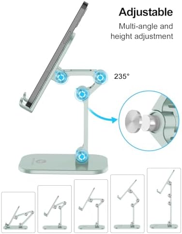 Transform Your Workspace with the OCYCLONE Adjustable Phone Stand & Cable Organizer Set – Versatile Foldable Holder for 4.7″ to 13″ Devices, Personalized Viewing Heights, and Effortless Portability for Home and Office Efficiency