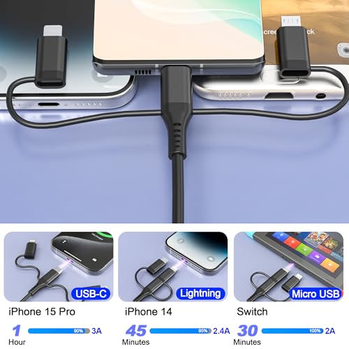 Dual-Connector USB to USB-C and Lightning Coiled Charger Cable – 2-in-1 MFi Certified Fast Charging & Data Syncing Cord for i Phone 16/15/14/13, i Pad & Android Devices – Optimal Performance for Apple Car Play & Android Auto
