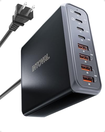 Intoval 140 W USB C Charging Hub: High-Speed 8-Port Power Adapter for i Phone, Mac Book, Galaxy, i Pad & More – Optimal Device Compatibility & Safety Features for Home and Office Use