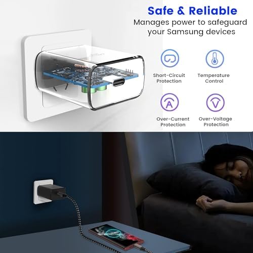 Dual 45 W USB-C Fast Charger Pack with 10 FT & 6.6 FT Type C Cables – Ultimate Compatibility for Galaxy S24 Ultra/S23/S22/Note 10+/Tab S9 – Super Speed PPS Technology for Efficient Home & Car Charging