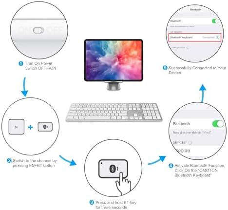 OMOTON Bluetooth Wireless Keyboard for Mac – Ergonomic Design with Numeric Keypad, Rechargeable Battery, Sleek Black & Grey Finish – Enhanced Compatibility for Mac Book Pro, Air, i Mac, Mac mini, and PC Users – Experience Unmatched Typing Speed and Comfort