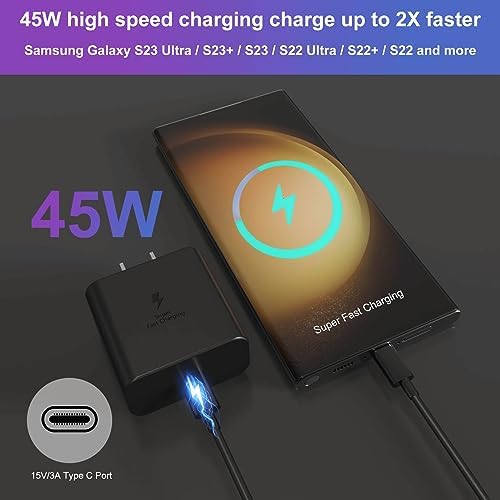 45 W USB C Charger Duo Pack – Ultra-Fast PPS Wall Adapter for Samsung Galaxy S25, S24, S23 Ultra & More – Includes 6 ft Type C Charging Cable for Enhanced Performance & Safety – Perfect for Home & Travel Use