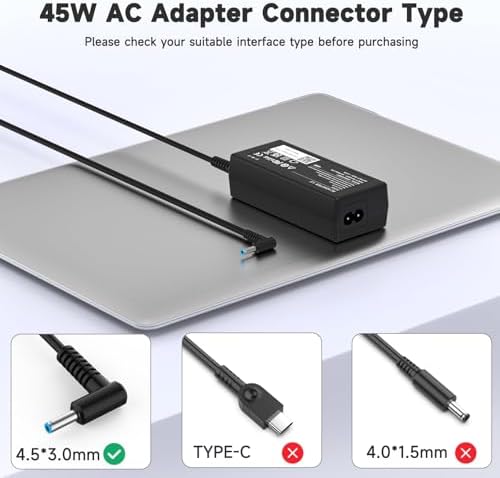 HP Compatible 45 W Laptop Charger – Fast Charging Power Supply for Stream, Pavilion, and Probook Series – Blue Tip Connector, 19.5 V 2.31 A AC Adapter with Wide Compatibility and Reliable Performance – Perfect Replacement for Your Laptop Power Needs – 24/7 Customer Support and 12-Month Warranty Included