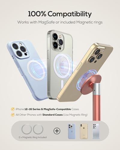 Nulaxy Premium Magnetic Aluminum Phone Stand with Dual Metal Rings – 360-Degree Rotating Adjustable Holder for Desk and Office – Universal Compatibility with Mag Safe Cases – Sleek Gray Design for Enhanced Productivity and Convenience