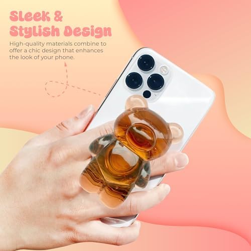 Whimsical 3 D Gummy Bear Phone Grip Stand – Portable Magnetic Finger Holder for Enhanced Stability and Comfort – Cute Collapsible Anti-Slip Design for Cellphones & Tablets – Vibrant Pink Color for Fun, Functional Style – Effortless Attachment & Removal for On-the-Go Convenience