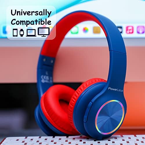 Vibrant Power Locus PLED Kids Bluetooth Headphones – Safe Volume Control (74/85/94 d B), Fun LED Lights, Hi-Fi Sound, Built-in Microphone & Multi-Connectivity for Travel, Learning & Play – Perfect Over-Ear Design for Children