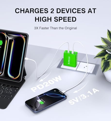 50 W Dual Type C Fast Charging Power Adapter 2-Pack – High-Performance USB-C Charger for i Phone, Samsung, i Pad, and Nintendo Switch – 5-Port Multi-Device Charger for Home and Travel – Compact, Safe, and Reliable Charging Solution
