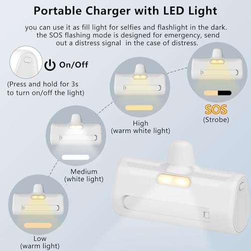 LUCKYDUO Ultra-Compact 5000 m Ah Portable Power Bank with Built-In Phone Holder & LED Light for i Phone – Essential Travel Charger with LCD Battery Indicator, Compatible with i Phone 14/13/12/11/XR/SE/8/7 Pro Max – Stay Charged Anywhere