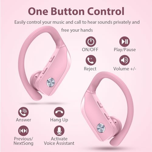 BMANI Bluetooth Wireless Earbuds – 48-Hour Playback Sport Headphones with LED Battery Display, Over-Ear Design & Secure Earhooks, Perfect for Active Lifestyles and Hands-Free Calls, Enhanced Compatibility for Seamless Device Pairing – Ideal for Workouts and Daily Commutes