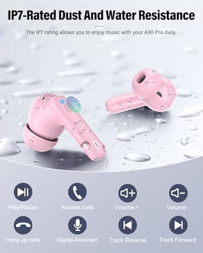 Elevate Your Audio Experience with Rose Gold Wireless Earbuds – Bluetooth 5.4 Connectivity, IP7 Waterproof Protection, and 36-Hour Playtime – Perfect for Active Lifestyles, Sports, and Seamless Communication – Stylish Comfort and Superior Noise-Cancellation for Uninterrupted Listening