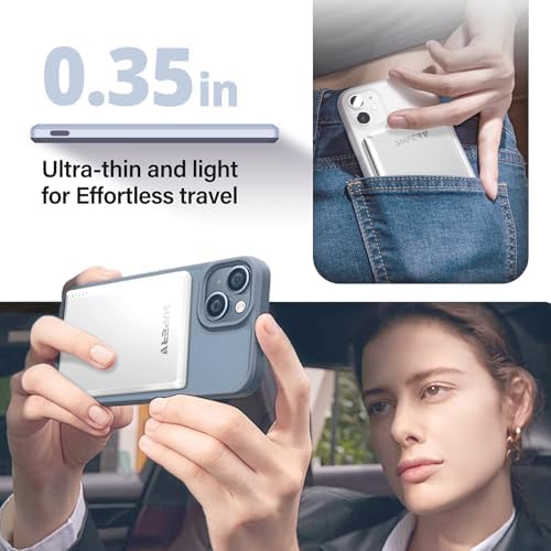 Ultra-Slim SUPERV Magnetic Power Bank 5000 m Ah – Wireless Charger with 20 W PD Fast Charging & USB-C Cable, Magsafe-Compatible for i Phone 12/13/14/15/16 Series – Effortless Connectivity & Enhanced Portability