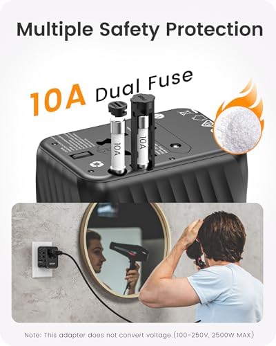 LENCENT 85 W Universal Travel Adapter with Retractable USB-C Cable – High-Speed International Plug Converter Featuring 3 Type-C & 1 USB-A Ports for Effortless Worldwide Charging – Your Ultimate Travel Essential for Maximum Compatibility, Fast Charging, and Ga N Technology Efficiency