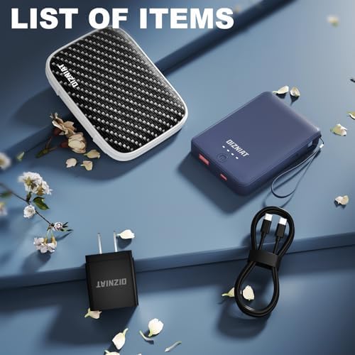 Compact 10,000 m Ah Fast Charging Power Bank with Integrated USB-C & Lightning Cables – Ultra Slim Travel Charger for i Phone 11-16 and Android Devices – Lightweight Design with 4 Simultaneous Outputs – Complete Charging Bundle with Wall Adapter & Organizer for Effortless Portability