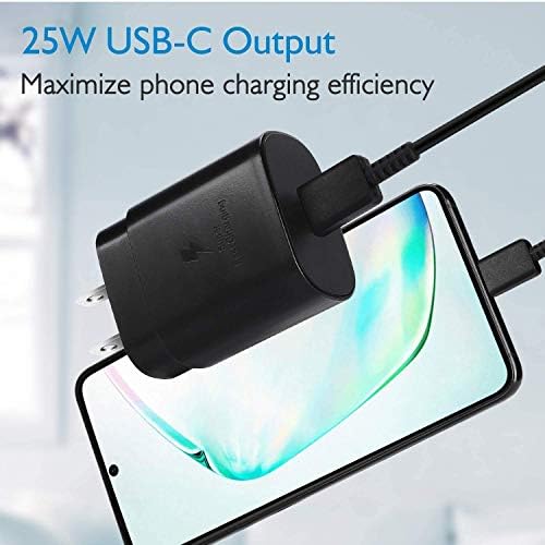Rapid Charge USB C Wall Charger – 25 W Power Delivery for Samsung A-Series & Note Devices with 4 ft Type C to C Cable – Compact, Portable, and Safe Charging Solution in Black