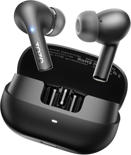 TOZO E2 Wireless Earbuds – Unmatched Sound Clarity with 32 Custom EQ Settings, Smart AI Noise Cancellation for Clear Calls, Enduring 30-Hour Battery Life, Next-Gen Bluetooth 5.3 for Rapid Connectivity, Comfort-Focused Ergonomic Design – Ideal for Music Enthusiasts and Professionals on the Move