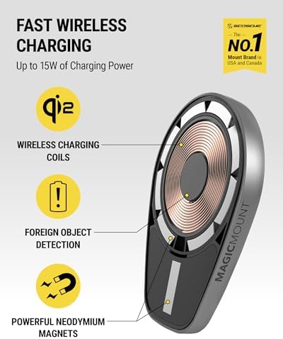 Scosche MPQMD-SP Magic Mount Charge Pro: Advanced 15 W Qi2 Fast Wireless Charging Mag Safe Car Mount for i Phone 16/15/14/13/12 Pro Max Plus – Sleek Dashboard Magnetic Holder for Effortless Charging and Driving Efficiency