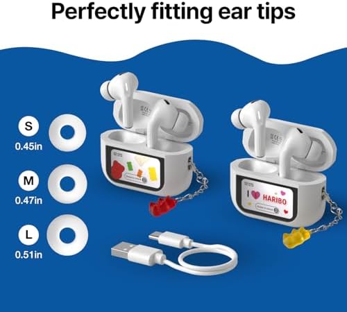 Haribo Gummy Bear Wireless Earbuds – Bluetooth 5.4 Noise Cancelling Headphones with IPX4 Water Resistance, 13 mm Bass for Deep Sound, and LCD Touchscreen Charging Case for Effortless Audio Experience