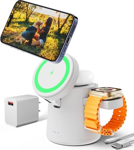 2025 Enhanced 3-in-1 Apple Charging Station: Adjustable Wireless Dock with Fast Charging for i Phone 16/15/14/13/12 Pro Max, Apple Watch, and Air Pods – Eco-Friendly, Portable Design for Ultimate Convenience and Productivity