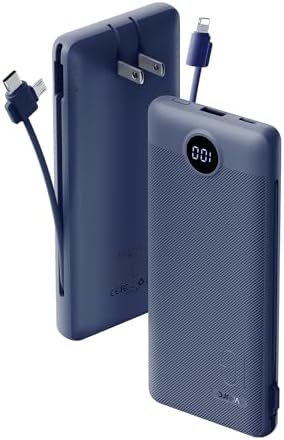 Lightweight 10000 m Ah Portable Power Bank with Built-in Cables and AC Wall Plug – Fast USB-C Charging for Smartphones and Tablets – Compact Travel Battery Pack in Elegant Light Coffee Finish – Ultimate Convenience for On-the-Go Charging