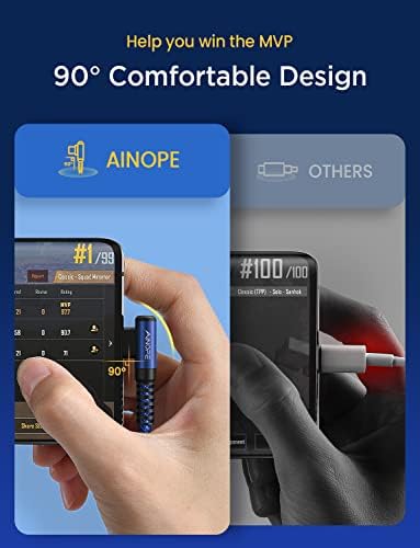 Revolutionize Your Charging with AINOPE 60 W USB C Cable 2-Pack – 10 ft Durable Nylon Braided Right Angle Type C Charger for i Phone 16 Pro Max, Samsung S24, and i Pad Pro – Fast Charging, Enhanced Compatibility, and Long-Lasting Performance