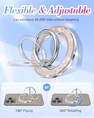 Glamorous Blue Glitter Mag Safe Phone Ring Holder – Stylish Magnetic Grip for i Phone 16, 15, 14, 13 Pro Max & Plus – Secure Finger Stand for Enhanced Control and Protection – Effortless Attachment and Detachment for Fashion-Forward Users
