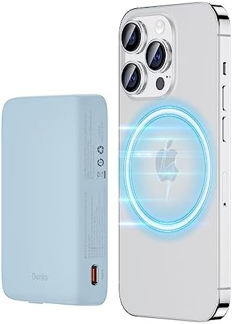 BENKS 10,000 m Ah Magnetic Power Bank – Ultra-Fast Wireless Charger for i Phone 15/14/13/12 Series, Mag Safe-Compatible, Sleek Pink Design with Dual 20 W USB-C Ports for Rapid Charging and Enhanced Portability