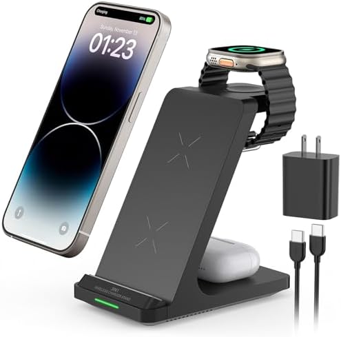 3-in-1 Fast Wireless Charging Station: Ultimate Charger for i Phone 16-11, Apple Watch Ultra Series 10-2, and Air Pods Pro – Sleek, Efficient Power Hub with Non-Slip Design and LED Indicator for Seamless Device Charging