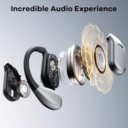 Revolutionize Your Workout with Ultra-Lightweight Open Ear Bluetooth Sport Earbuds – 60-Hour Playtime, Immersive 8 D Sound, and Smart LED Display – Ergonomic Over-Ear Design with Secure Earhooks and Built-in Mic for Comfort and Safety During Running and Daily Activities in Vibrant Light Yellow