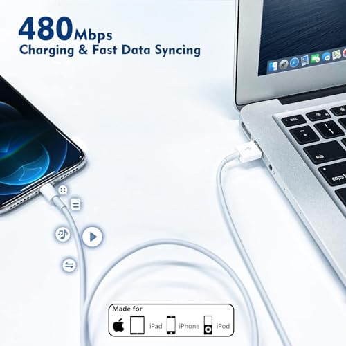 Apple MFi Certified i Phone Charger Set – 3 FT Lightning Cable & USB Wall Adapter (2-Pack) for Fast Charging All i Phone Models Including 14/13/12 Mini/11 Pro Max/10/XS/XR/X/8/SE2022 – Travel-Friendly Durable Design for Home and Office Use